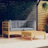 3-tlg. Garten-Lounge-Set mit Grauen Kissen Kiefernholz