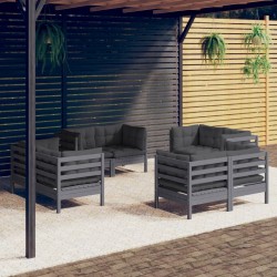 8-tlg. Garten-Lounge-Set mit Anthrazit Kissen Kiefernholz