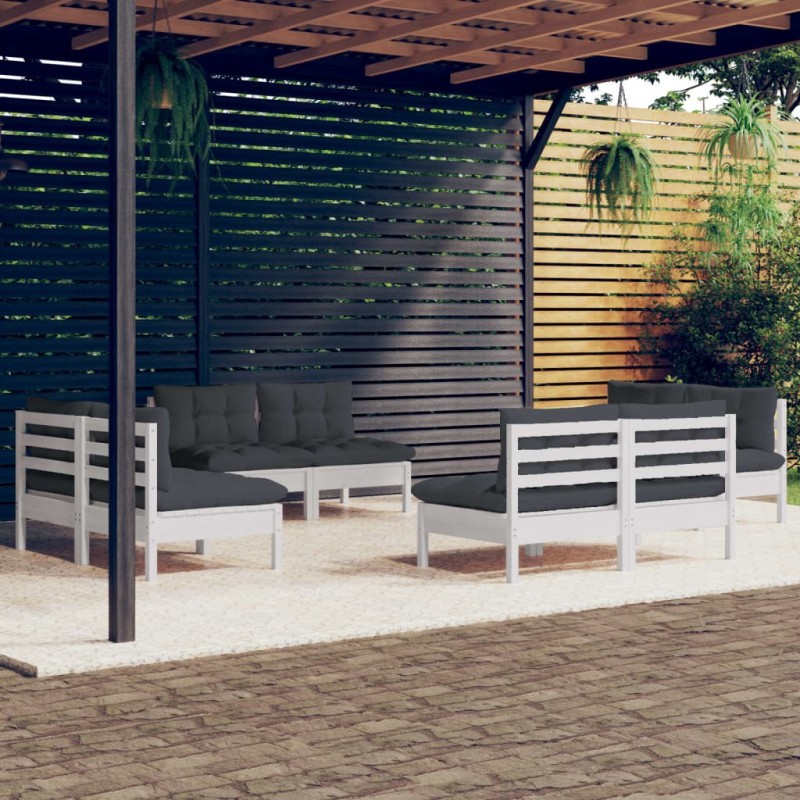 8-tlg. Garten-Lounge-Set mit Anthrazit Kissen Kiefernholz