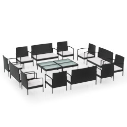 16-tlg. Garten-Lounge-Set mit Auflagen Poly Rattan Schwarz