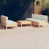 6-tlg. Garten-Lounge-Set mit Creme Kissen Kiefernholz