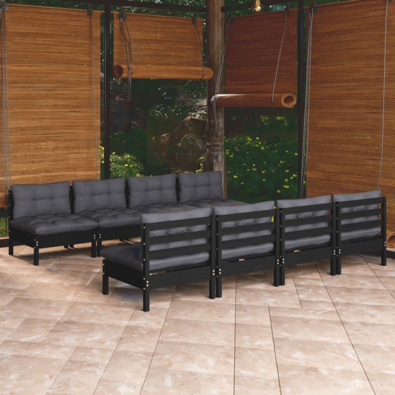 9-tlg. Garten-Lounge-Set mit Kissen Kiefer Massivholz