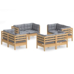 8-tlg. Garten-Lounge-Set mit Grauen Kissen Kiefernholz