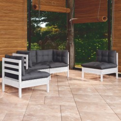 4-tlg. Garten-Lounge-Set mit Kissen Kiefer Massivholz