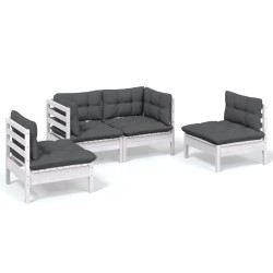 4-tlg. Garten-Lounge-Set mit Kissen Kiefer Massivholz