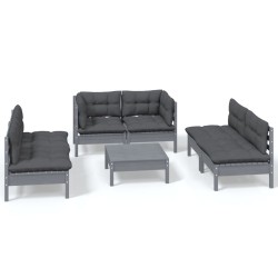 7-tlg. Garten-Lounge-Set mit Kissen Kiefer Massivholz