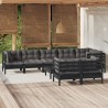 9-tlg. Garten-Lounge-Set mit Kissen Schwarz Massivholz Kiefer