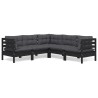 5-tlg. Garten-Lounge-Set mit Kissen Schwarz Kiefer Massivholz