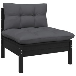 5-tlg. Garten-Lounge-Set mit Kissen Schwarz Kiefer Massivholz