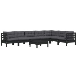 8-tlg. Garten-Lounge-Set mit Kissen Schwarz Massivholz Kiefer