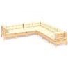 7-tlg. Garten-Lounge-Set mit Creme Kissen Massivholz Kiefer