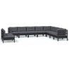 10-tlg. Garten-Lounge-Set mit Kissen Schwarz Massivholz Kiefer