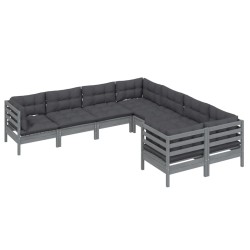 8-tlg. Garten-Lounge-Set mit Kissen Grau Massivholz Kiefer