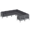 8-tlg. Garten-Lounge-Set mit Kissen Grau Massivholz Kiefer