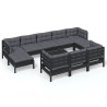 11-tlg. Garten-Lounge-Set mit Kissen Schwarz Kiefer Massivholz