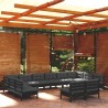 12-tlg. Garten-Lounge-Set mit Kissen Schwarz Kiefer Massivholz