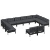 12-tlg. Garten-Lounge-Set mit Kissen Schwarz Kiefer Massivholz