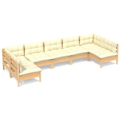 7-tlg. Garten-Lounge-Set mit Creme Kissen Massivholz Kiefer