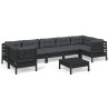 8-tlg. Garten-Lounge-Set mit Kissen Schwarz Kiefernholz