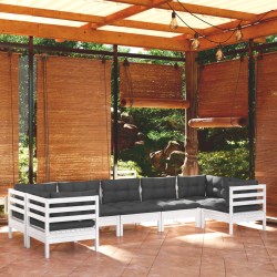 7-tlg. Garten-Lounge-Set mit Kissen Weiß Kiefernholz