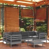 7-tlg. Garten-Lounge-Set mit Kissen Grau Kiefernholz