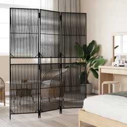 Paravent 3-tlg. Schwarz Poly Rattan