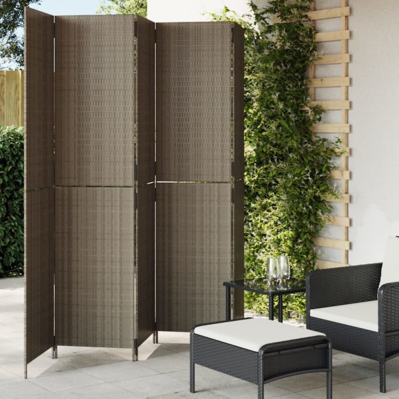 Paravent 5-tlg. Grau Poly Rattan