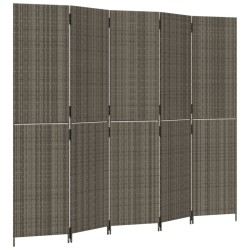 Paravent 5-tlg. Grau Poly Rattan