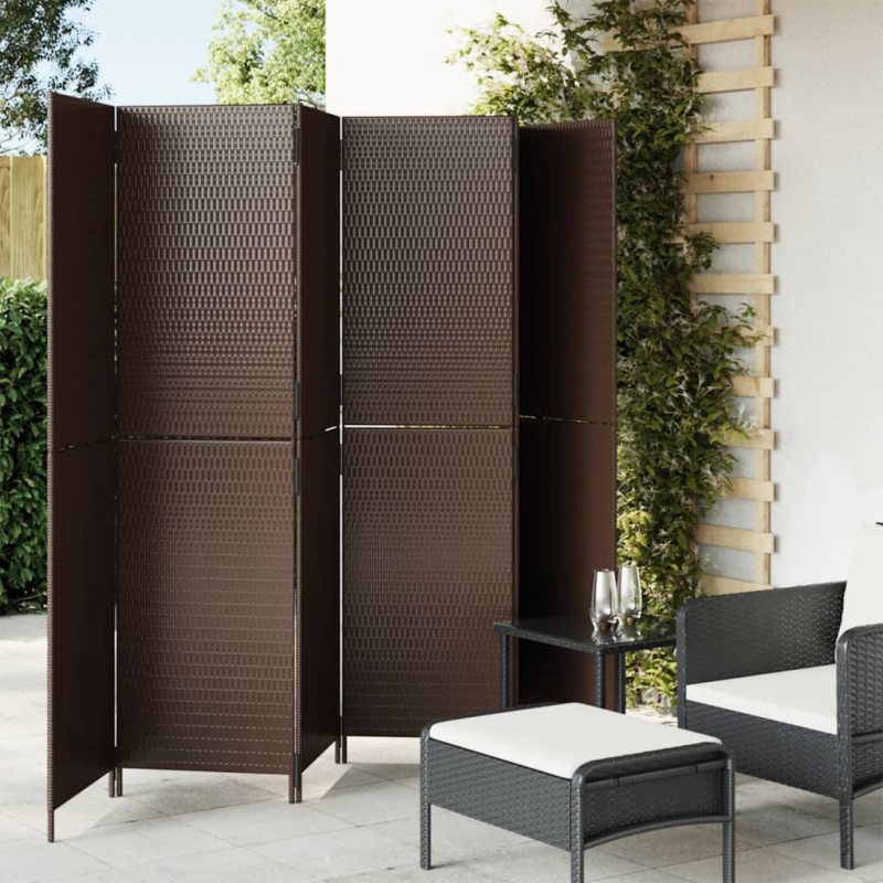 Paravent 6-tlg. Braun Poly Rattan