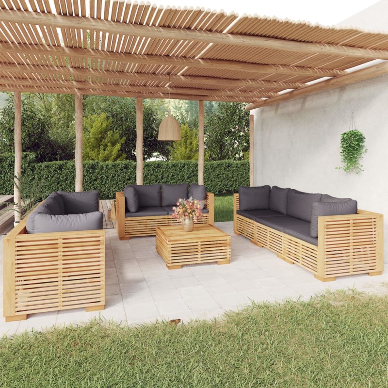 9-tlg. Garten-Lounge-Set mit Kissen Massivholz Teak