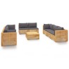 9-tlg. Garten-Lounge-Set mit Kissen Massivholz Teak