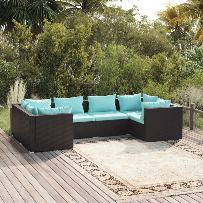 6-tlg. Garten-Lounge-Set mit Kissen Poly Rattan Schwarz