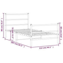 Bettgestell mit Kopf- und Fußteil Metall Schwarz 107x203 cm