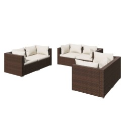 6-tlg. Garten-Lounge-Set mit Kissen Poly Rattan Braun