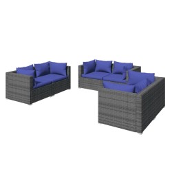 6-tlg. Garten-Lounge-Set mit Kissen Poly Rattan Grau