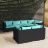 7-tlg. Garten-Lounge-Set mit Kissen Schwarz Poly Rattan