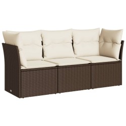 3-tlg. Garten-Sofagarnitur mit Kissen Braun Poly Rattan