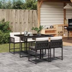 5-tlg. Garten-Essgruppe mit Kissen Schwarz Poly Rattan