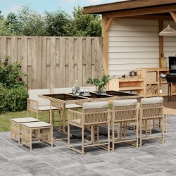 11-tlg. Garten-Essgruppe mit Kissen Beige Poly Rattan