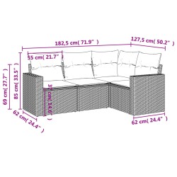 4-tlg. Garten-Sofagarnitur mit Kissen Hellgrau Poly Rattan