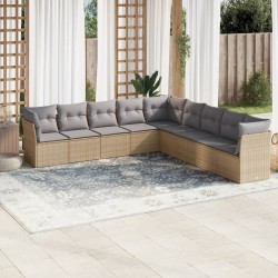 9-tlg. Garten-Sofagarnitur mit Kissen Beige Poly Rattan