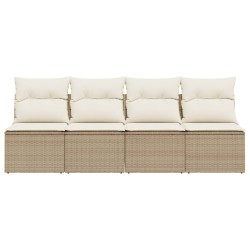 Gartensofa mit Kissen 4-Sitzer Beige Poly Rattan