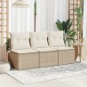 Gartensofa mit Kissen 3-Sitzer Beige Poly Rattan