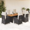 7-tlg. Garten-Essgruppe mit Kissen Schwarz Poly Rattan