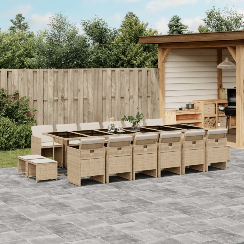 17-tlg. Garten-Essgruppe mit Kissen Beige Poly Rattan