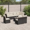 9-tlg. Garten-Sofagarnitur mit Kissen Schwarz Poly Rattan