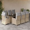 9-tlg. Garten-Essgruppe mit Kissen Beigemischung Poly Rattan