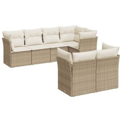 7-tlg. Garten-Sofagarnitur mit Kissen Beige Poly Rattan