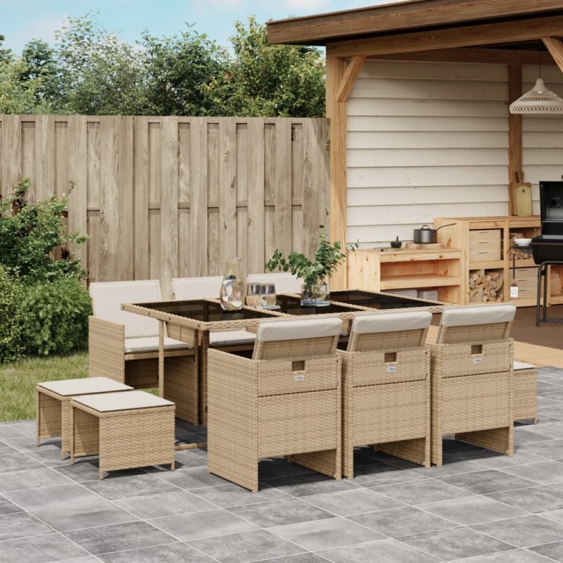 11-tlg. Garten-Essgruppe mit Kissen Beige Poly Rattan