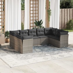 9-tlg. Garten-Sofagarnitur mit Kissen Grau Poly Rattan